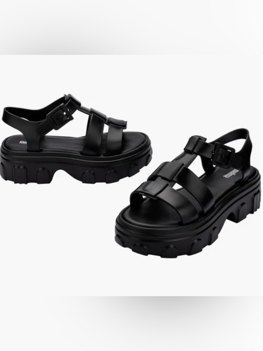 Melissa Ella Chunky Black Platform 9 Strap Sandals